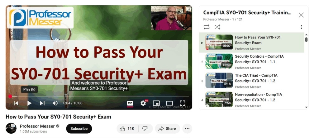 prof messer youtube channel screenshot