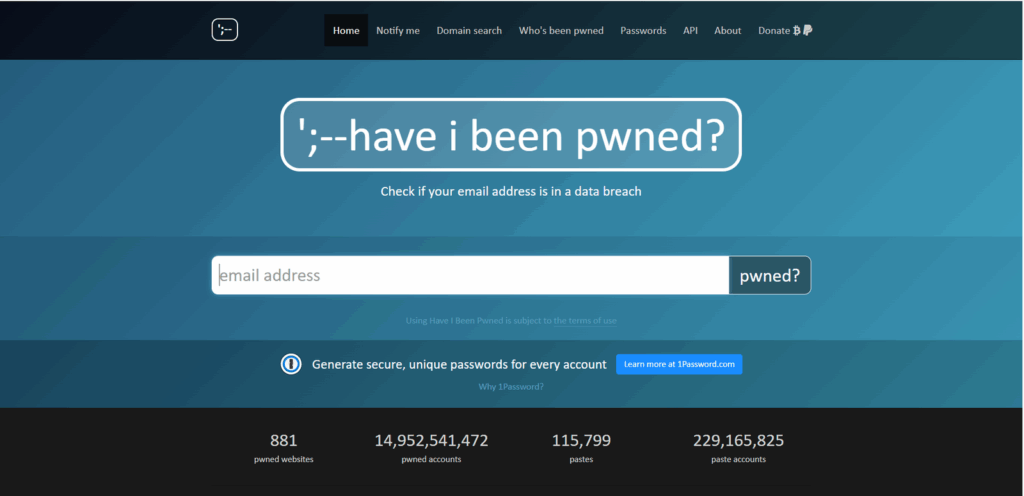 Have I been pwned screenshot
